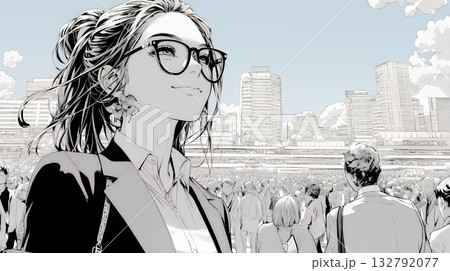 ビジネスフェアに参加しているビジネスウーマン