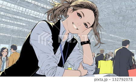 ビジネスフェアに参加しているビジネスウーマン