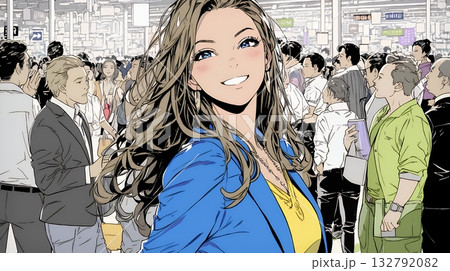 ビジネスフェアに参加しているビジネスウーマン