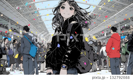 ビジネスフェアに参加しているビジネスウーマン