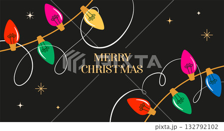 Christmas background with colorful Christmas lights. Happy New Year and Merry Christmas card, banner 132792102