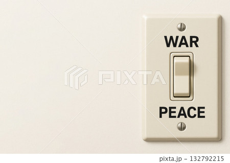 A switch labeled WAR and PEACE. Space for text. 132792215