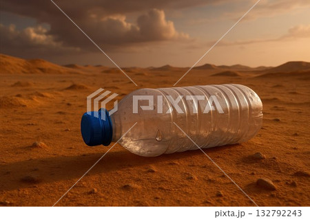 A lonely plastic bottle with the last straw in the desert. A lonely plastic bottle with the last straw in the desert. 132792243