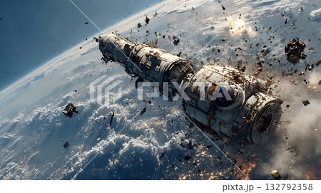 デブリと衝突して破損した人工衛星