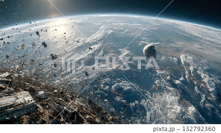 デブリと衝突して破損した人工衛星 132792360