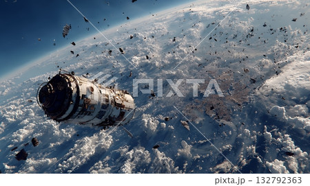 デブリと衝突して破損した人工衛星