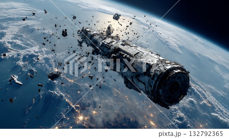 デブリと衝突して破損した人工衛星