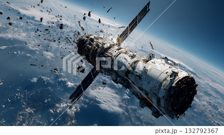 デブリと衝突して破損した人工衛星
