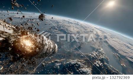 デブリと衝突して破損した人工衛星