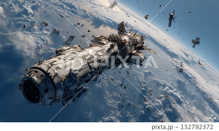 デブリと衝突して破損した人工衛星