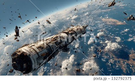デブリと衝突して破損した人工衛星 132792375