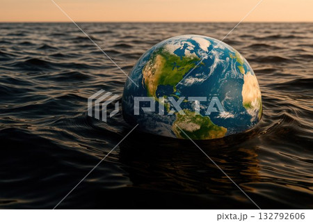 Earth in water at sunset. Space for text. Earth in water at sunset. Space for text. 132792606