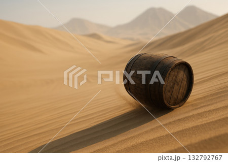 A wooden barrel rolling through the desert. A wooden barrel rolling through the desert. 132792767
