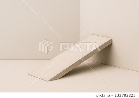 An inclined plane between two walls in an empty room. Space for text. 132792823