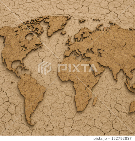 Map of the world on a cracked arid land. 132792857