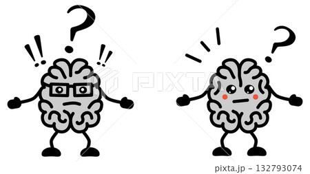 Cute Kawaii style confused or puzzled brain icon 132793074