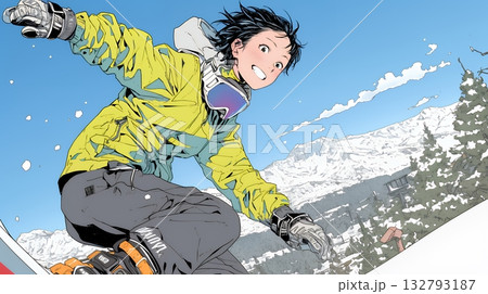 スノーボードを楽しんでいる若い女性