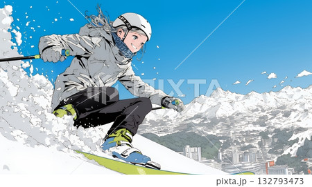 スキーを楽しんでいる若い女性