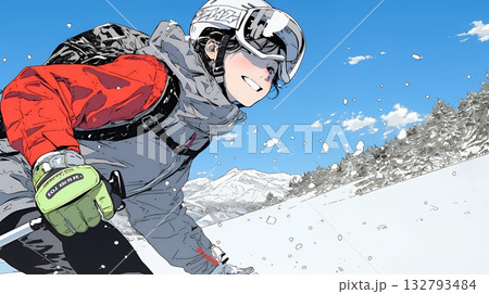 スキーを楽しんでいる若い女性