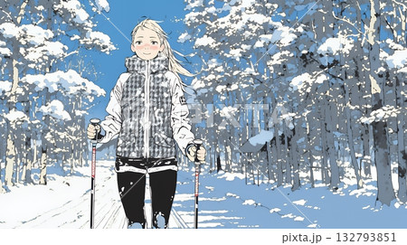 クロスカントリースキーをしている女性 132793851