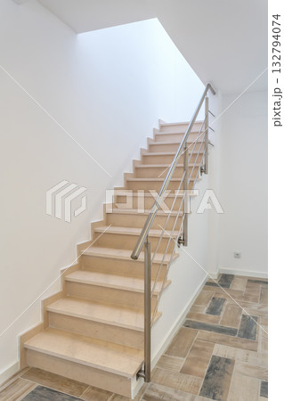 Bright staircase design, Contemporary stairwell with natural lighting and sleek details, Stylish sunlit staircase showcasing minimalist architecture and technical finesse Bright staircase design, Contemporary stairwell with natural lighting and sleek details, Stylish sunlit staircase showcasing minimalist architecture and technical finesse 132794074