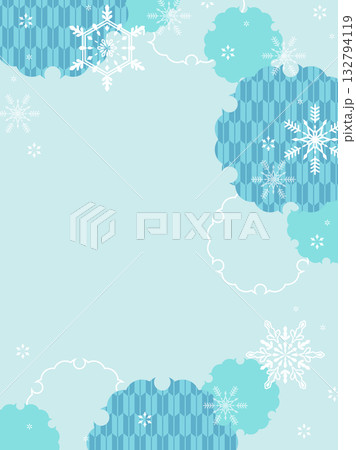 雪の結晶の和風背景・縦型テンプレート素材 132794119