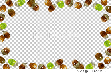 橡實邊框 - 手繪水彩插畫背景，描繪了秋季植物 132794625