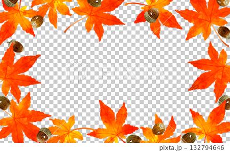Frame of autumn maple leaves and acorns. Hand-drawn watercolor illustration background material of autumn plants. Frame of autumn maple leaves and acorns. Hand-drawn watercolor illustration background material of autumn plants. 132794646