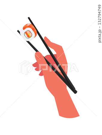 Hand holding sushi using chopsticks stock illustration 132794749