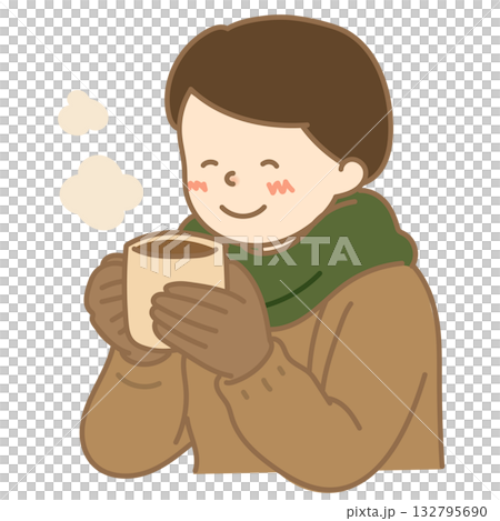 圖：一名戴著手套、手持飲料的男子 132795690