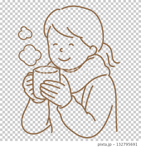手袋をして飲み物を持つ女性のイラスト 線のみ 手袋をして飲み物を持つ女性のイラスト 線のみ 132795691