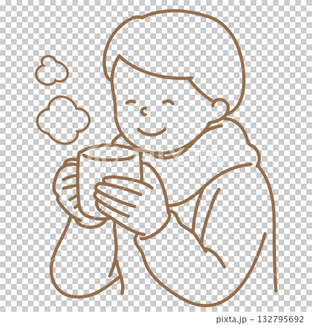 Illustration of a man wearing gloves and holding a drink (line only) Illustration of a man wearing gloves and holding a drink (line only) 132795692