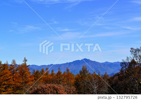 メルヘン街道 峠から見る御座山 紅葉 メルヘン街道 峠から見る御座山 紅葉 132795726