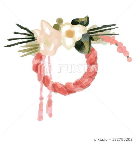 赤い正月飾り(水彩)/華やか/縁起物イラスト 赤い正月飾り(水彩)/華やか/縁起物イラスト 132796202