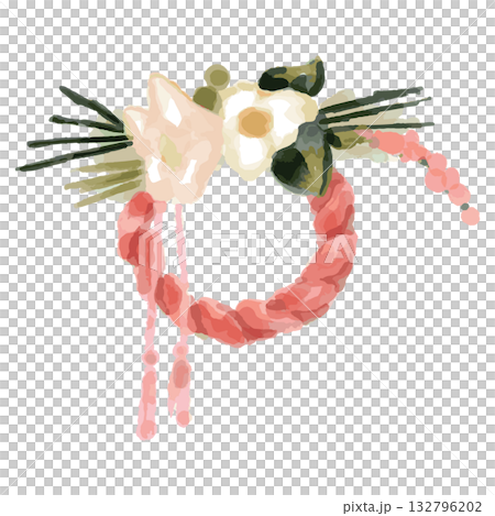 赤い正月飾り(水彩)/華やか/縁起物イラスト 赤い正月飾り(水彩)/華やか/縁起物イラスト 132796202