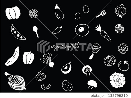 ってガキのお洒落な野菜の線画イラスト　黒背景 132796210
