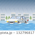 冠水した道路を走行する車＿角形 132796817