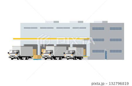 物流センターと荷物の積み下ろしをするトラック 132796819