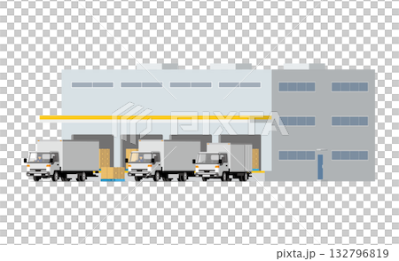 Logistics center and trucks loading and unloading goods 132796819