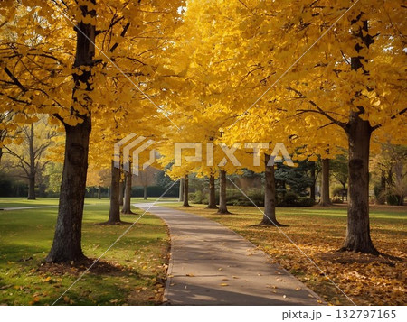 散歩道のイチョウが美しい公園のイラスト 散歩道のイチョウが美しい公園のイラスト 132797165