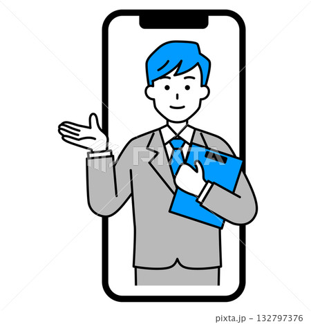 スマホでオンラインカウンセリングをするカウンセラーの男性 132797376