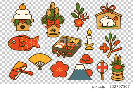 簡易新年插畫素材套裝 簡易新年插畫素材套裝 132797507