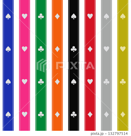 トランプマークの縦長バナー素材 カラフルなリボン風の8パターン柄セット 132797514