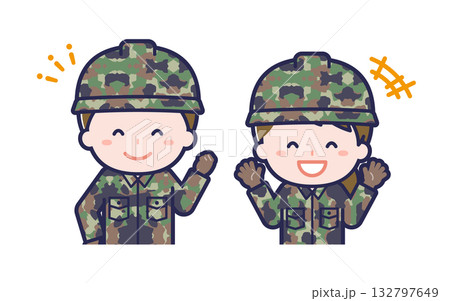 自衛隊員/2人組/男女 02 自衛隊員/2人組/男女 02 132797649