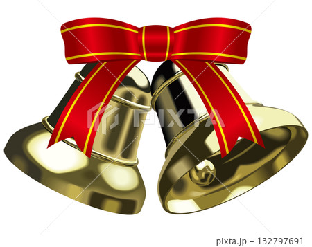 リアルな黄金のベルとリボン　クリスマス　ウエディング　ベクターイラストレーション 132797691