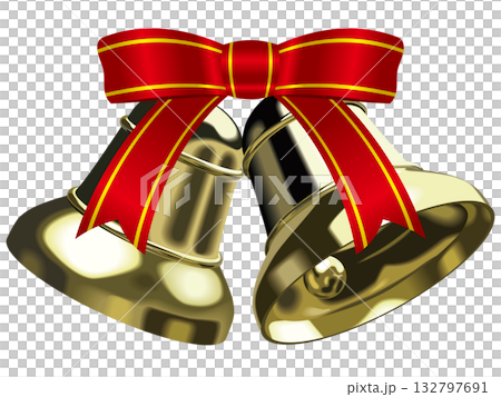 リアルな黄金のベルとリボン　クリスマス　ウエディング　ベクターイラストレーション 132797691