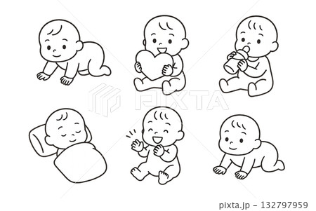 いろいろな表情の赤ちゃんのイラストセット いろいろな表情の赤ちゃんのイラストセット 132797959