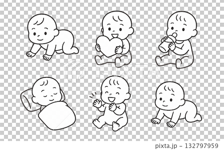 いろいろな表情の赤ちゃんのイラストセット いろいろな表情の赤ちゃんのイラストセット 132797959