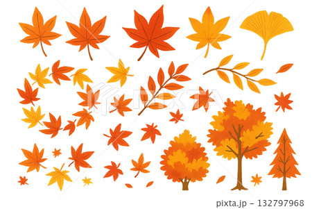 秋の落ち葉のフレームセット 132797968