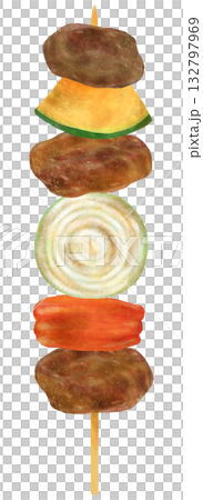 Barbecue skewers with peppers, onions, and pumpkin 132797969